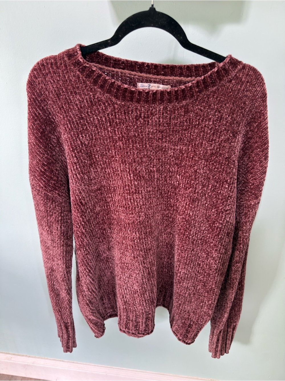 Seven 7 Sweater Women's Size Medium Dusty Rose Chenille Pullover Crew Neck